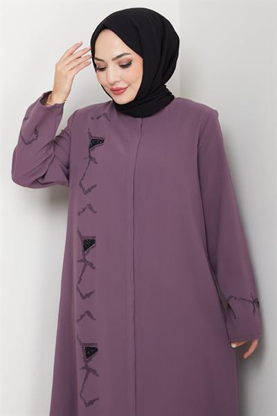 Gizli Patlı Taşlı Ferace Gül Kurusu HM2851