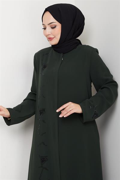 Gizli Patlı Taşlı Ferace Haki HM2851