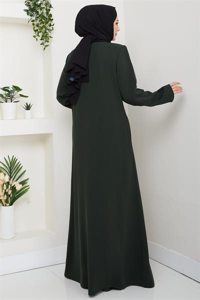 Gizli Patlı Taşlı Ferace Haki HM2851