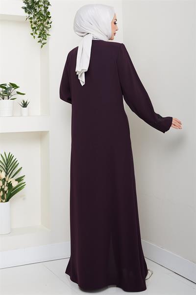 Gizli Patlı Taşlı Ferace Mürdüm HM2851