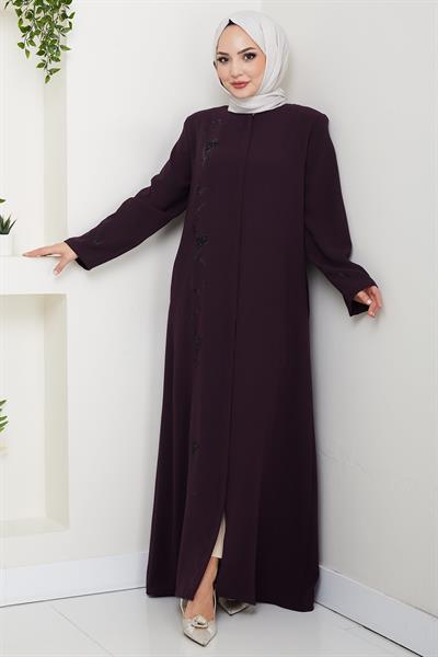 Gizli Patlı Taşlı Ferace Mürdüm HM2851