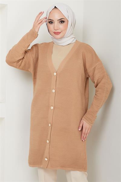 Gold Düğme Detaylı Triko Hırka Camel HM2587