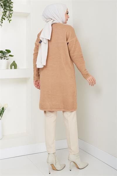 Gold Düğme Detaylı Triko Hırka Camel HM2587