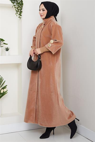 Gold Düğmeli Tam Boy Kaban Camel HM2864