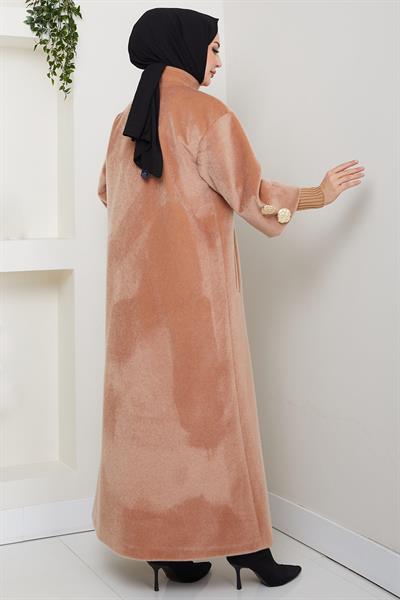 Gold Düğmeli Tam Boy Kaban Camel HM2864