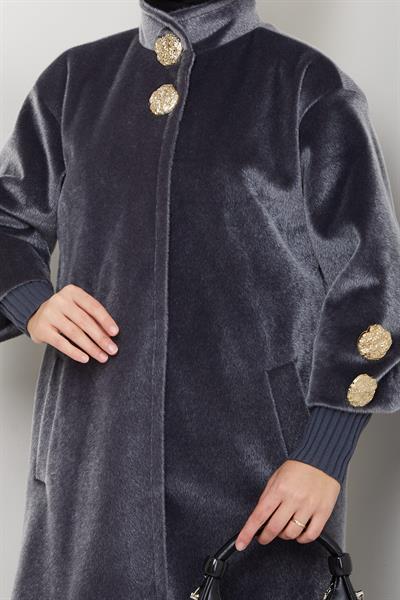 Gold Düğmeli Tam Boy Kaban Füme HM2864
