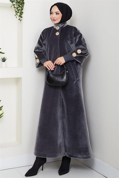 Gold Düğmeli Tam Boy Kaban Füme HM2864