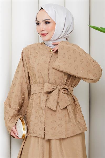 Halka Desen Kabartmalı İkili Takım Bej HM2881