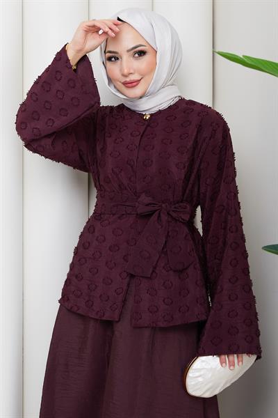 Halka Desen Kabartmalı İkili Takım Bordo HM2881
