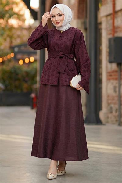 Halka Desen Kabartmalı İkili Takım Bordo HM2881