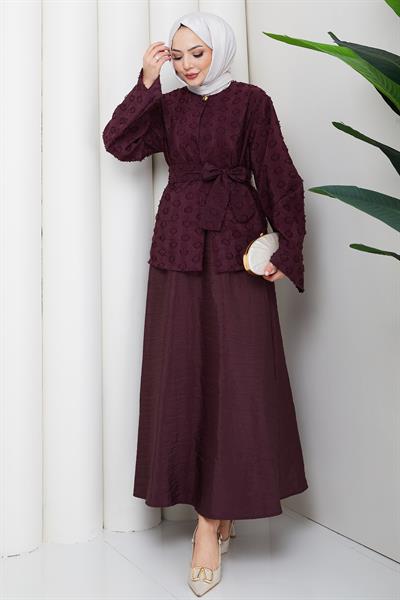 Halka Desen Kabartmalı İkili Takım Bordo HM2881