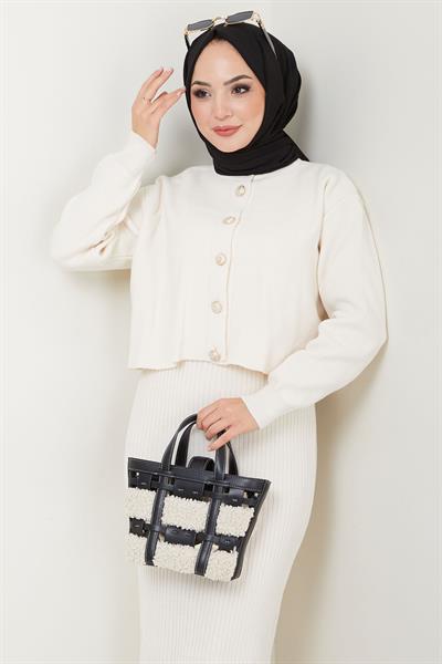 Hırkalı Jile Triko Takım Beyaz HM2581