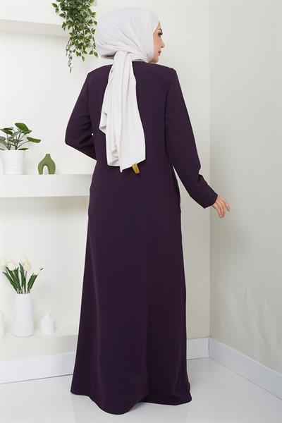 Hüma Taş Detaylı Ferace Mürdüm HM2479