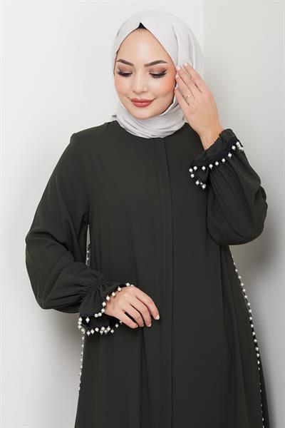 İnci Detaylı Ferace Haki HM2850