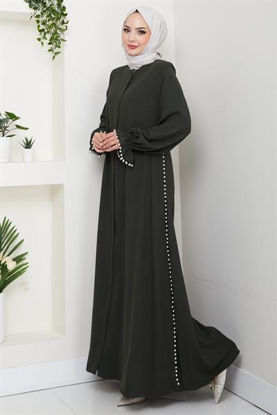 İnci Detaylı Ferace Haki HM2850