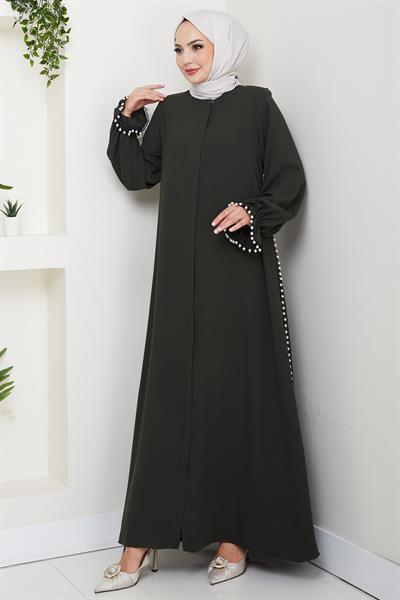 İnci Detaylı Ferace Haki HM2850