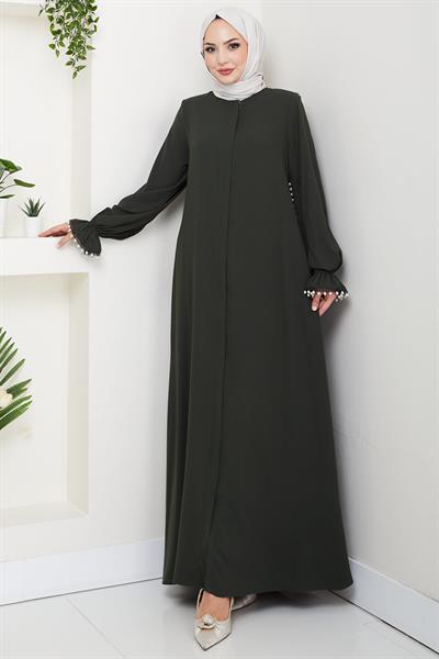 İnci Detaylı Ferace Haki HM2850