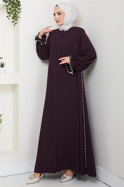 İnci Detaylı Ferace Mürdüm HM2850