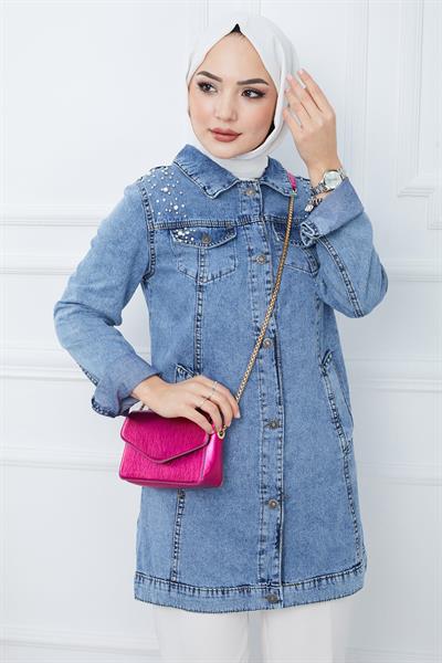 İncili Kot Ceket Mavi HM2346