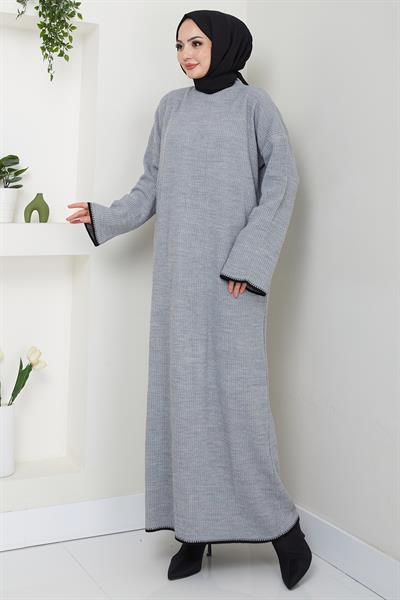 İspanyol Kol Triko Elbise Gri HM2523