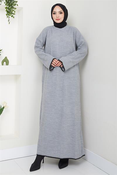 İspanyol Kol Triko Elbise Gri HM2523