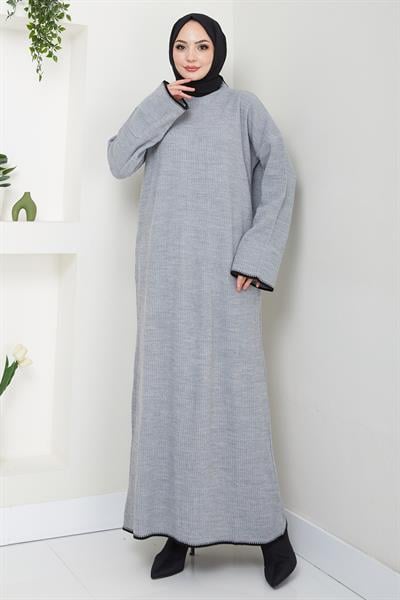 İspanyol Kol Triko Elbise Gri HM2523