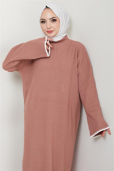 İspanyol Kol Triko Elbise Gül Kurusu HM2523