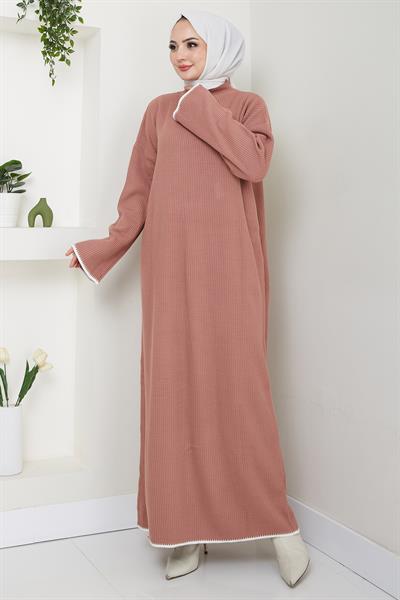 İspanyol Kol Triko Elbise Gül Kurusu HM2523