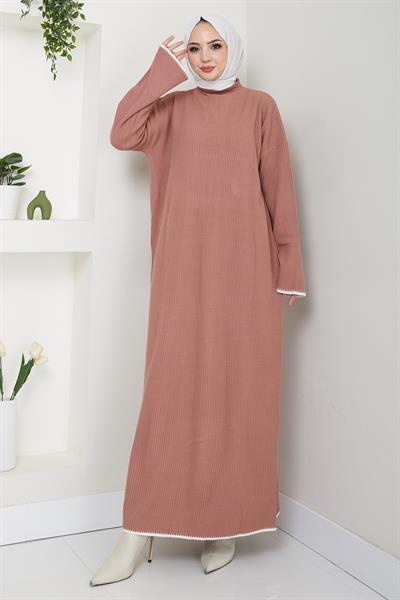 İspanyol Kol Triko Elbise Gül Kurusu HM2523