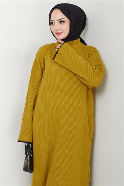 İspanyol Kol Triko Elbise Yağ Yeşili HM2523