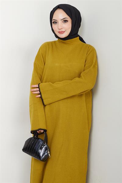 İspanyol Kol Triko Elbise Yağ Yeşili HM2523