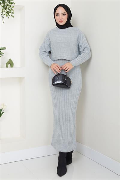 Jile Bluz Triko Takım Gri HM2551