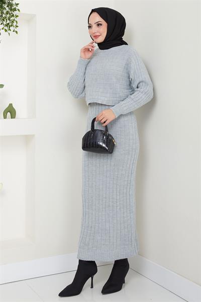 Jile Bluz Triko Takım Gri HM2551