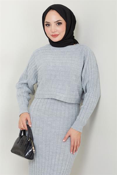 Jile Bluz Triko Takım Gri HM2551