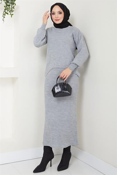 Jile Kazak Triko Takım Gri HM2597