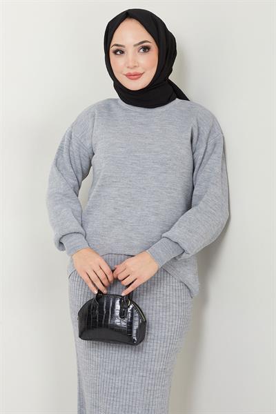 Jile Kazak Triko Takım Gri HM2597