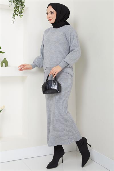 Jile Kazak Triko Takım Gri HM2597