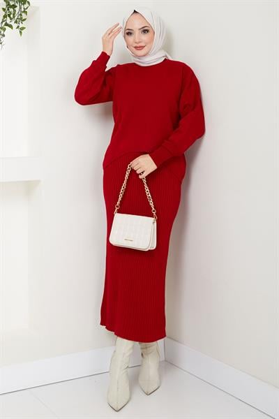 Jile Kazak Triko Takım Kırmızı HM2597