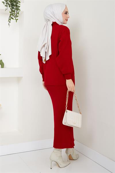 Jile Kazak Triko Takım Kırmızı HM2597