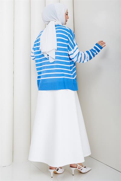 Kalp Aplikeli Çizgili Kazak Mavi HM2617