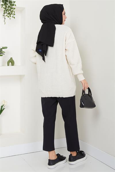 Kalp Aplikeli Triko Hırka Krem HM2556