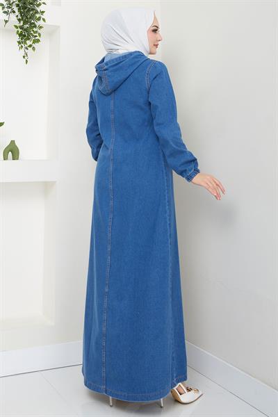 Kapşonlu Kot Ferace Koyu Mavi HM2653