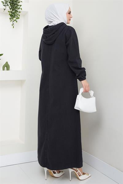 Kapşonlu Kot Ferace Siyah HM2653