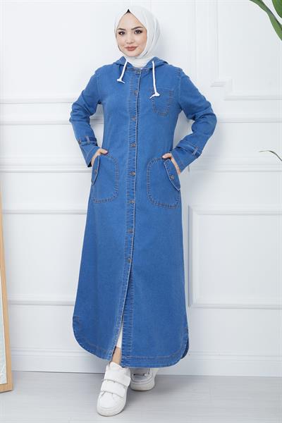 Kapşonlu Kot Kap Mavi HM2344