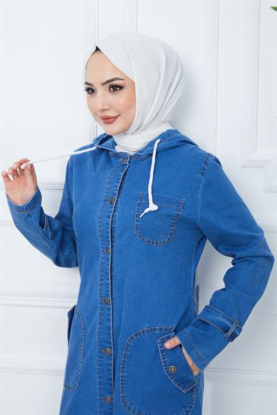 Kapşonlu Kot Kap Mavi HM2344