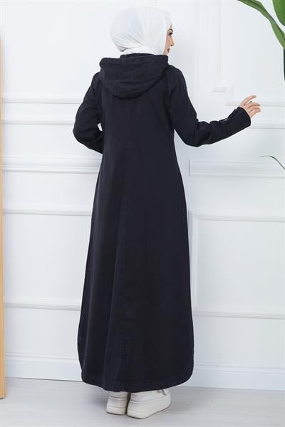 Kapşonlu Kot Kap Siyah HM2344