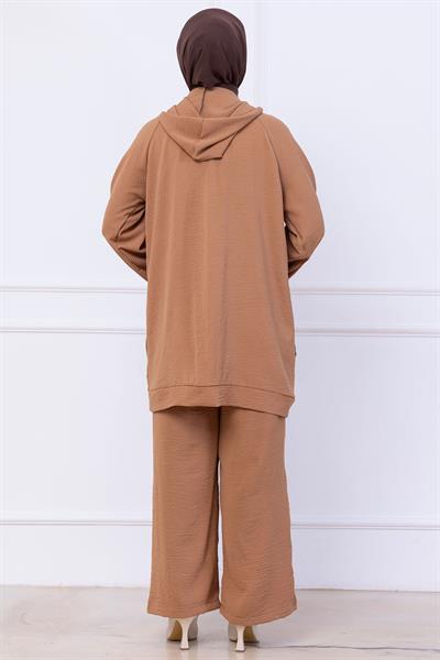 Kapüşonlu Kanguru Cepli Fermuarlı Ayrobin Takım Camel HM2731