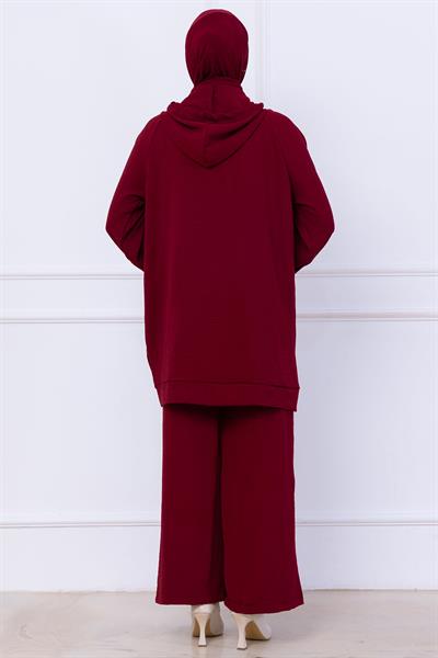 Kapüşonlu Kanguru Cepli Fermuarlı Ayrobin Takım Bordo HM2731