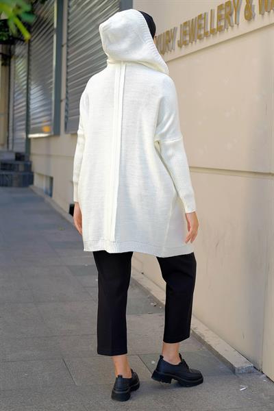 Kapüşonlu Triko Hırka Krem HM2245