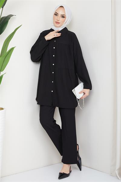 Kat Gömlekli Bürümcük İkili Takım Siyah